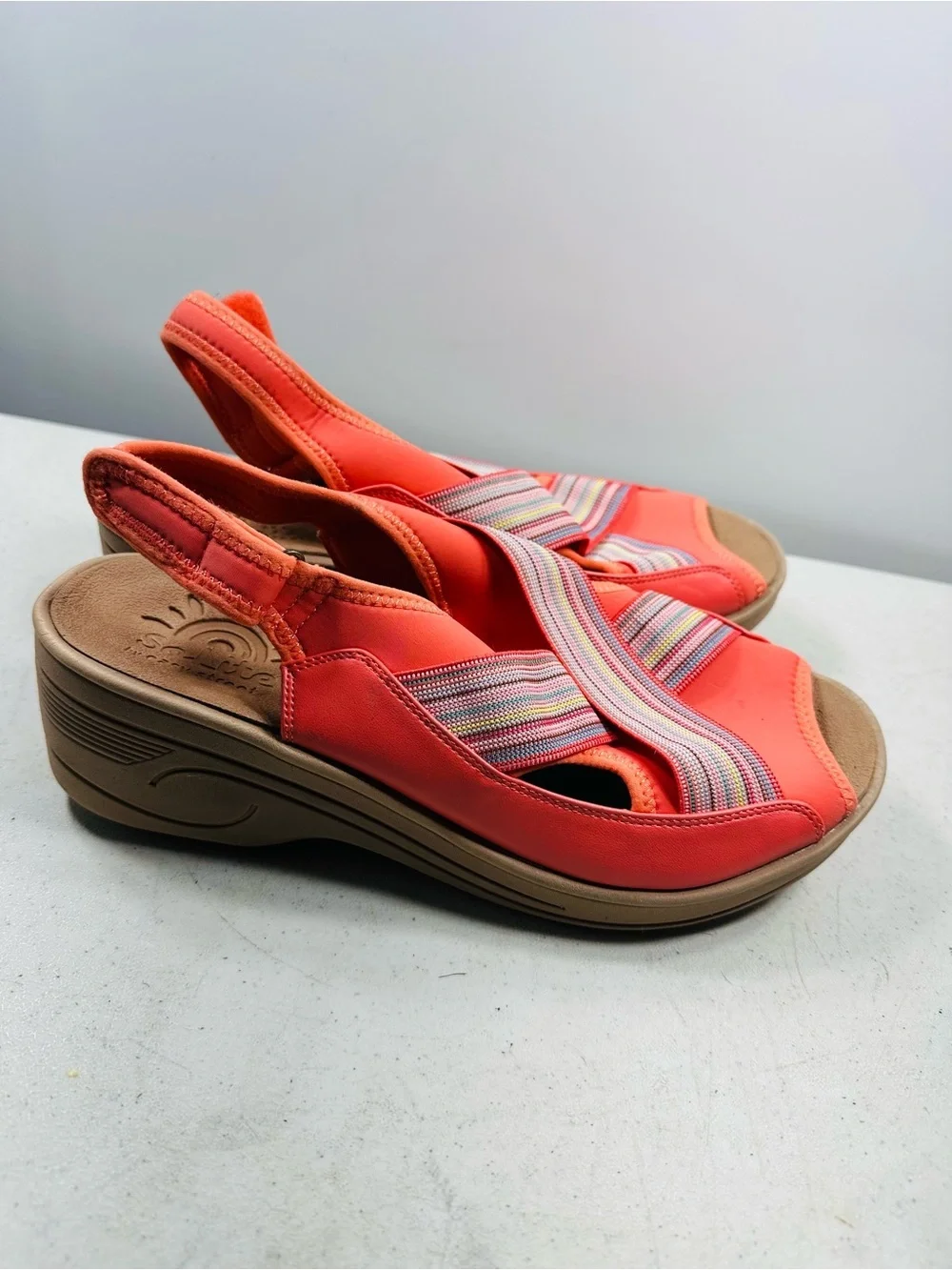 So Lite by Easy Street Sandals Women 11W Shoes Salmon Pink Slingback Comfort